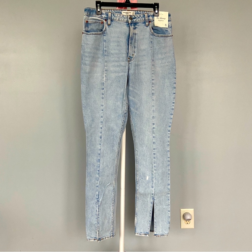 Abercrombie Fitch Jeans Curve Love Front Slit Pleat Skinny High Rise 32 Long